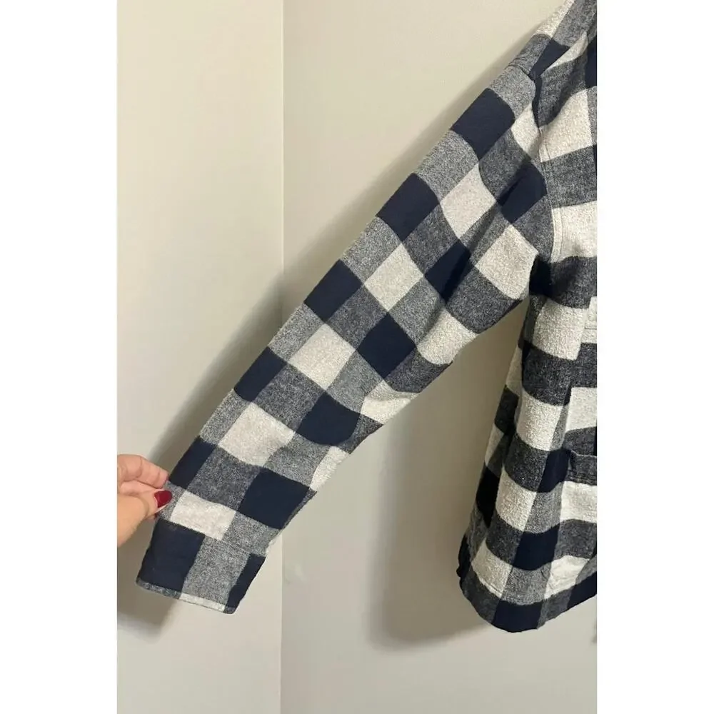 L.L. Bean Signature Chamois Shirt-Jacket Shacket Navy White Plaid Womens L
